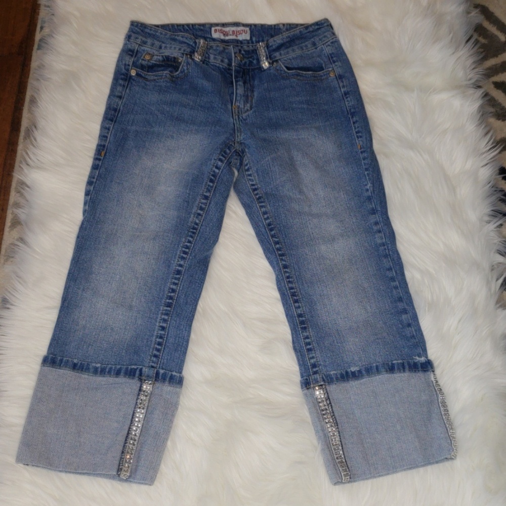 Bisou Bisou Jeans Bedazzled Rhinestone Crop Jeans